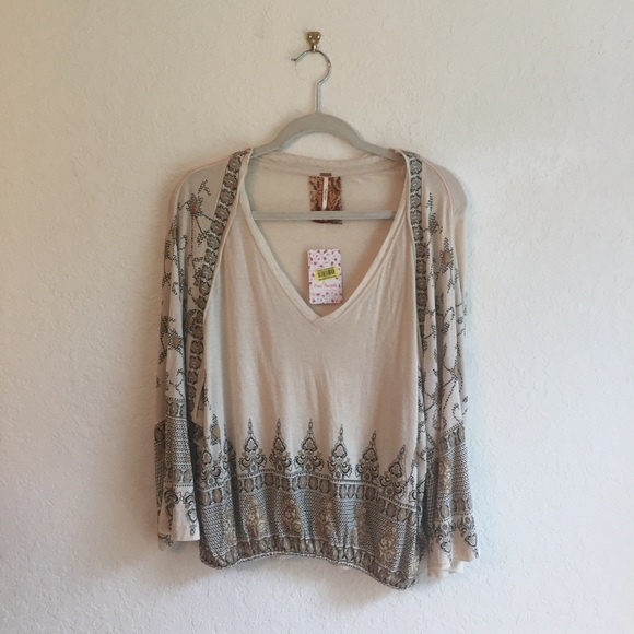 Free People S/P long sleeve blouse neutral cream - Picture 2 of 8